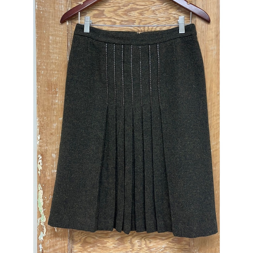Etro Wool Skirt 42 Tweed Whipstitch Pleats Italian Heritage Preppy Academia